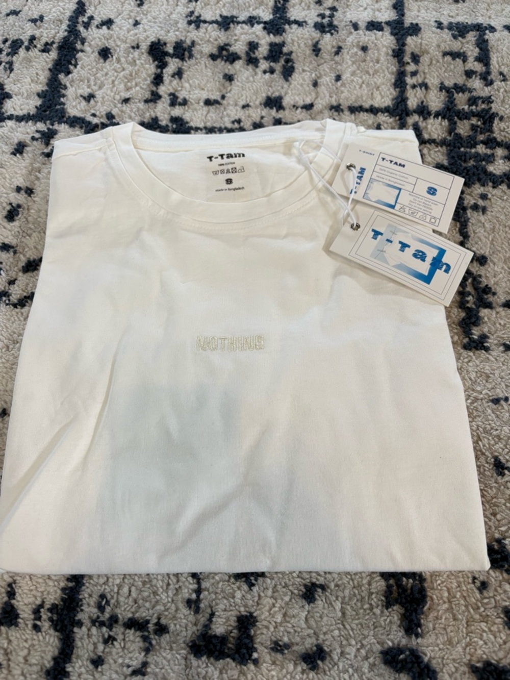 Men's White Short Sleeve Tee - 'Nothing' Embroidered